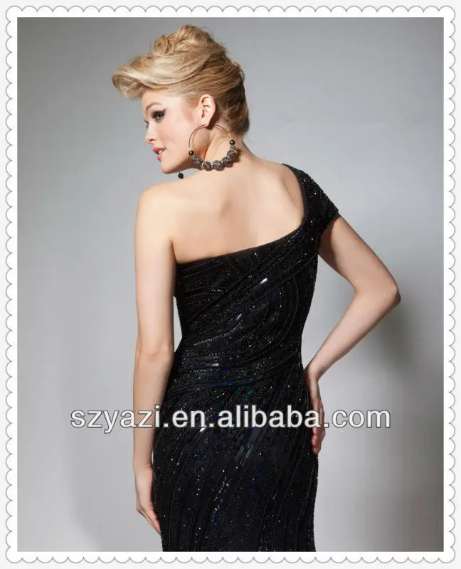 Elegant New Fashion Beaded Chiffon and Tulle Black Evening gowns Women V-neck Prom Dresses 2013 DA1q