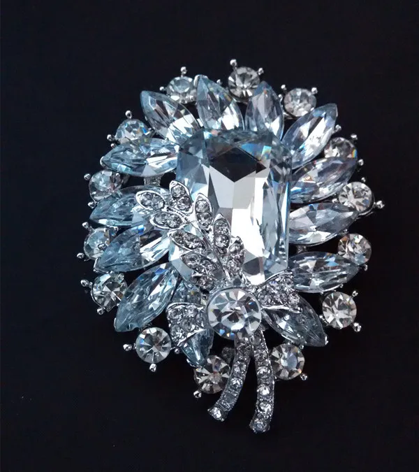 Винтаж Look ясно Украшенные стразами Diamamante большой Стекло Букеты Свадебные торт брошь