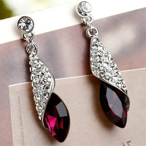 Pendientes Brincos Роскошные Длинные Diamante Серебряный Красный Кристалл серьги Красный горный хрусталь украшения