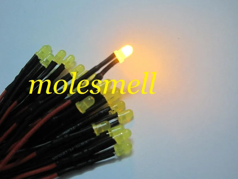amarelo led conjunto de luz da lâmpada pré-wired 3mm 5v dc com fio