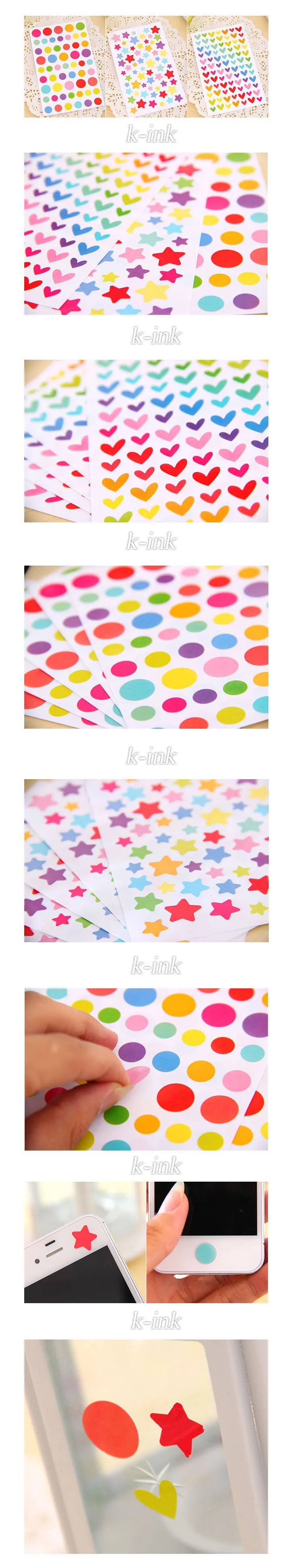 18 компл./лот, сердца Dot Star красочные Скрапбукинг Бумага наклейки для DIY мобильный телефон украшения, Фотоальбом украшение