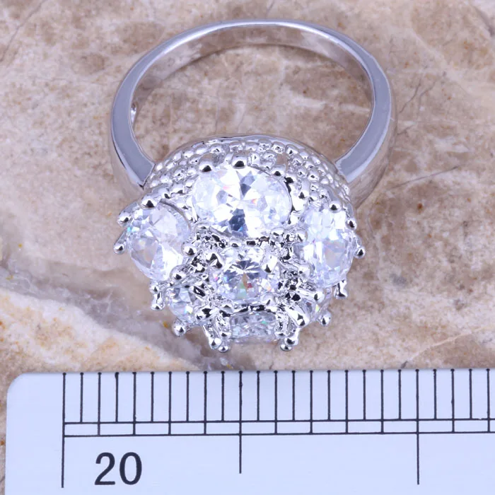 Великолепный Белый Серебряные Штампованные 925 Для женщин Jewelry Кольцо Размеры 6/7/8/9 r0563
