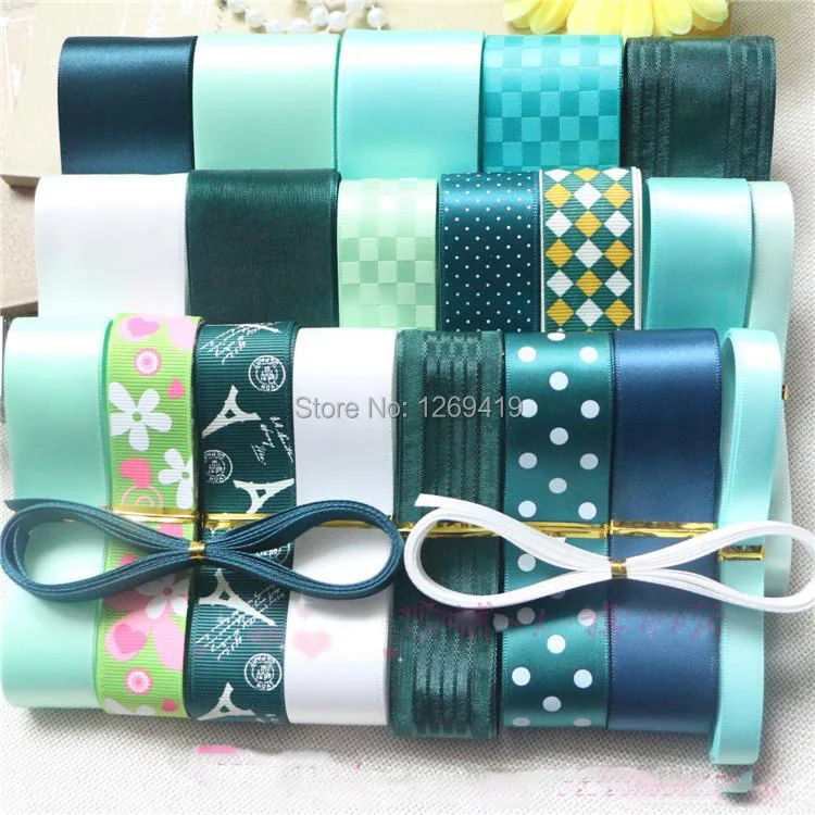 26 ярдов 22 Стиль зеленый бантом шпильки головной убор DIY ручной материалы Grosgrain/ленты/виток ленты набор