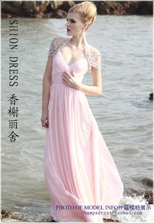 Новых моде vestidos халат де вечер розовый шифон кристалл cap рукавом formales sexy party платье вечернее Платье