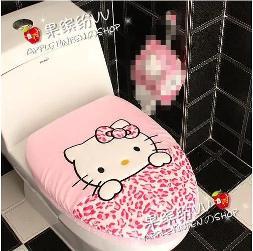 Hello kitty мультфильм розовый KT дизайн печати леопарда мягкие плюшевые туалет двух частей установить унитаз туалет подушку крышка