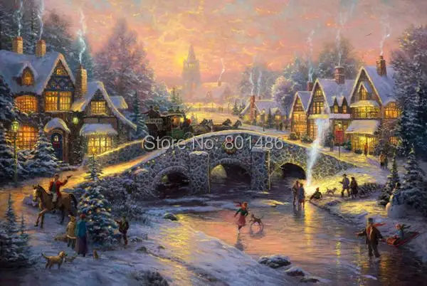 Thomas Kinkade Christmas Cottage Painting Print On Canvas For