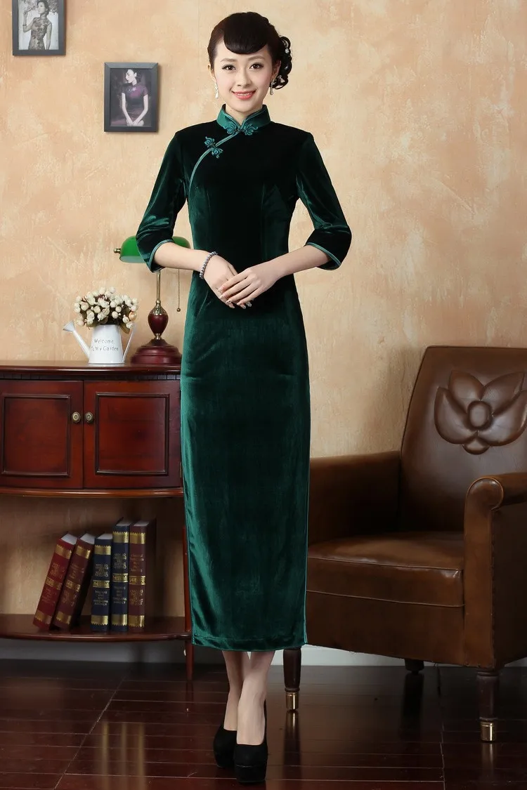 Шанхай история изысканный Китай Стиль Cheongsam платье, Женская мода осень Вышивка зимнее платье бархатное платье Qipao T0001