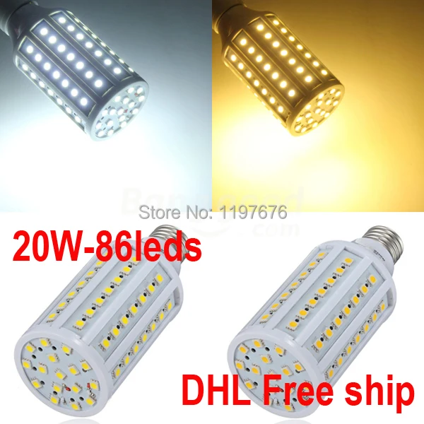 Оптовая продажа 50 шт. 20 Вт свет мозоли 85-265 В E27 B22 E14 86 светодиодов 5050 SMD LED свет лампы кукурузы DHL Бесплатная доставка