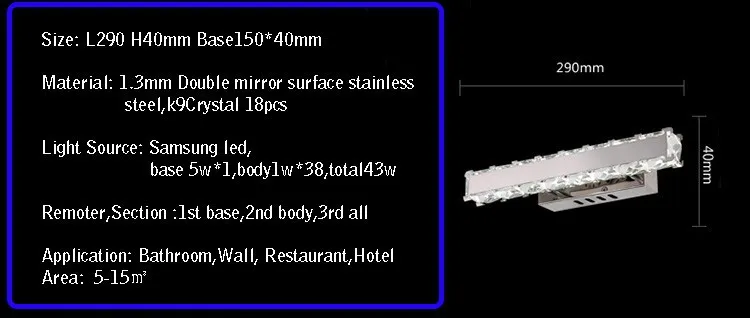 СВЕТОДИОДНЫЙ Настенный светильник Бра свет Современные Нержавеющей стали Ванная Комната освещение Фойе огни долгий срок службы Samsung чип кристалл k9 Малый размер
