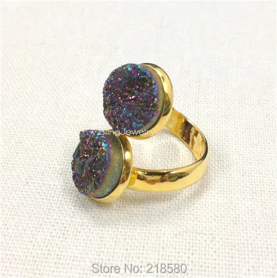 Титановое кольцо Howlite Double Druzy с золотым ободком RM13641