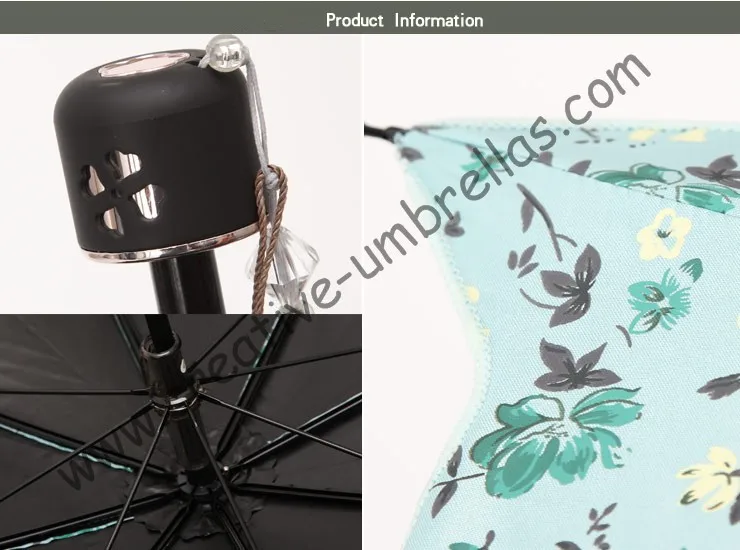 Зонтики листьев лотоса, 100% солнцезащитный крем, UPF> 50 +, ladies'parasol, с цветочным принтом, 210 т черный серебряное покрытие, Вишня зонтик, два раза