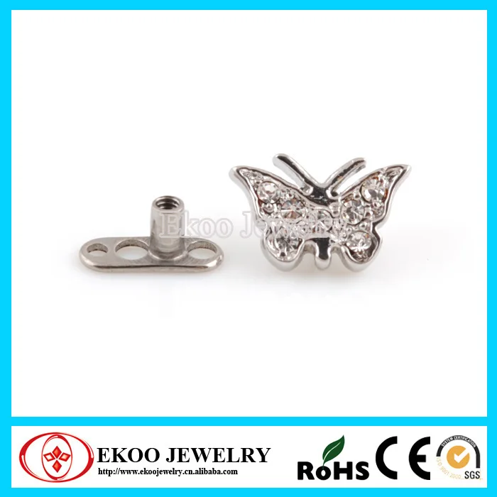 G23 Титан Micro кожные якорь с Multi-Gem Асфальтовая Бабочка кожные Топ Лот из 5 шт. Титан Украшения для тела