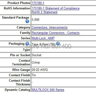 175180-1 CONN sockt Олово обжимные прекращения tyco терминалы te терминалы AMP зажимы соединителя новые и оригинальные детали