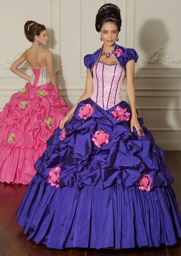 Тафта цветы кристалл блёстки вышивка бисером Quinceanera платья с курткой бальное платье сердечком сексуальный повязки ну вечеринку платье Q18