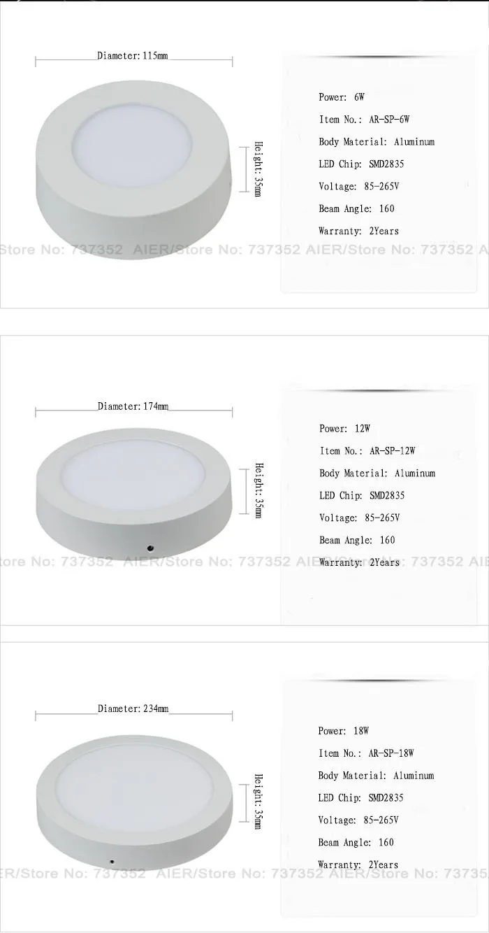 Круглый led-панели для потолка направленный вниз светильник 6 w AC85-265V