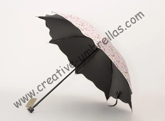 Зонтики листьев лотоса, 100% солнцезащитный крем, UPF> 50 +, ladies'parasol, с цветочным принтом, 210 т черный серебряное покрытие, Вишня зонтик, два раза