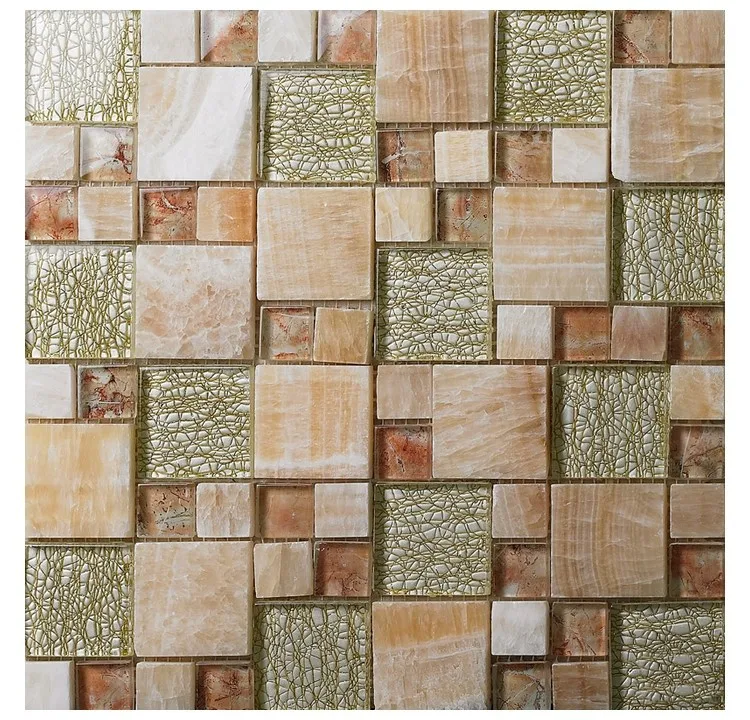 Стеклянный смешанный натуральный мраморный камень мозаика плитка backsplash, ванная плитка камин, обустройство дома