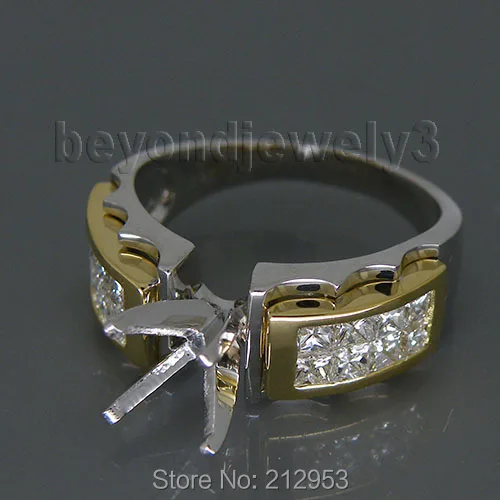 Принцесса 5x5 мм одноцветное 18kt двухцветное золото 1.28ct Установка обручальное кольцо для Для мужчин Для женщин