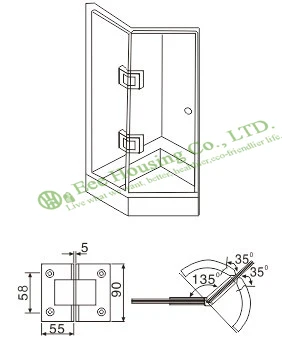 Стекло, Нержавеющая сталь 135 градусов Душ дверных петель, зеркало закончил Стекло к Стекло Ванная комната Стекло зажим