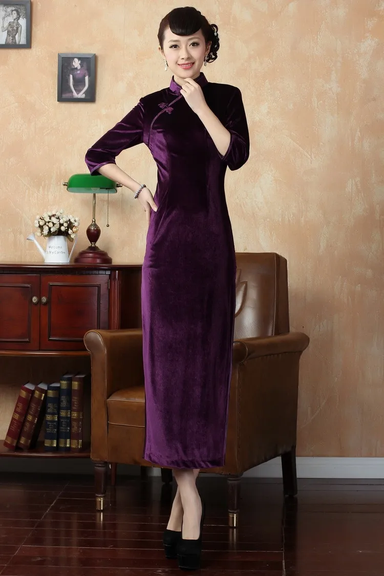 Шанхай история изысканный Китай Стиль Cheongsam платье, Женская мода осень Вышивка зимнее платье бархатное платье Qipao T0001