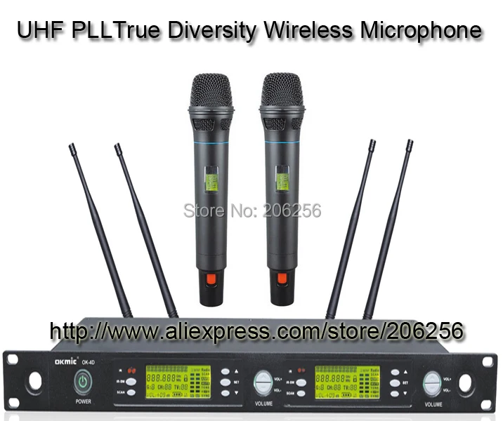 Горячая OK-4D/3 H Профессиональный UHF/PLL Настоящее Разнообразие беспроводной микрофон системы беспроводной 3 H двойной ручной передатчик
