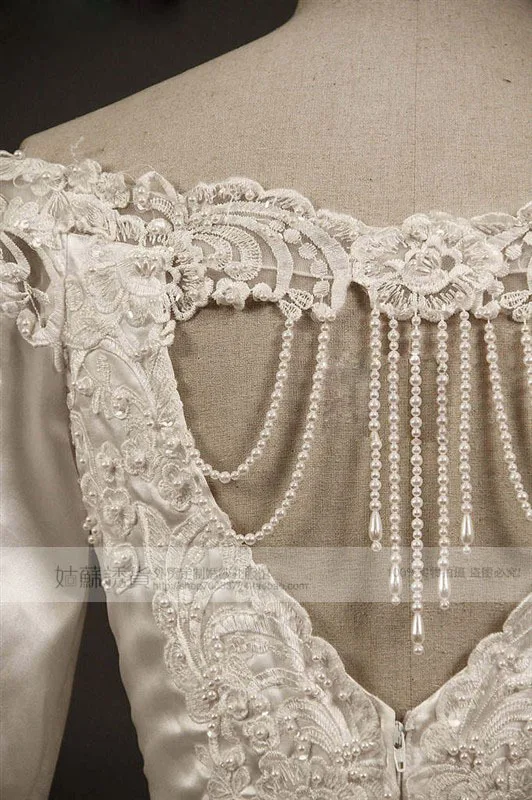 Новая мода vestido формальная Роскошная королевская поезд бисером груши Свадебное бальное платье с длинными рукавами кружева мать невесты платья