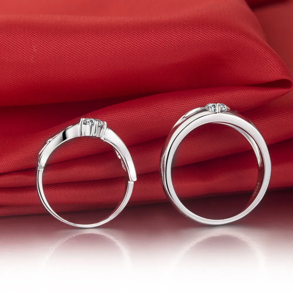 THREEMAN 0.5Ct красивые кольца для влюбленных 925 Серебро Белое золото цвета пара пасьянс кольцо синтетические бриллианты кольцо