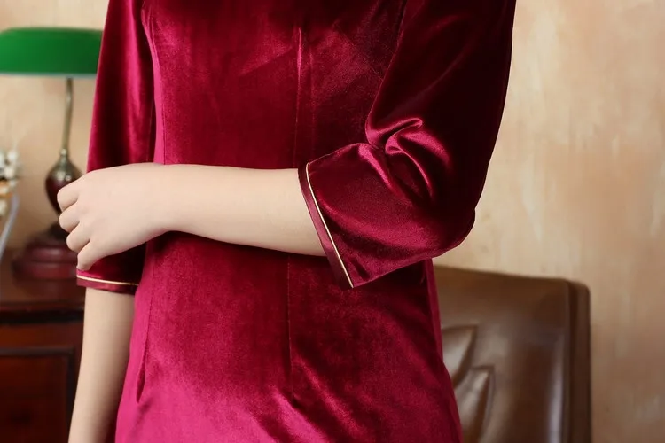 Шанхай история изысканный Китай Стиль Cheongsam платье, Женская мода осень Вышивка зимнее платье бархатное платье Qipao T0001