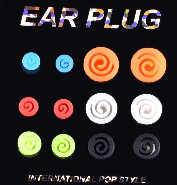 Новый 12x оптовая продажа ювелирных изделий тела 6 размеры спираль силиконовые ear plug носилки стад + дисплей [bc19 (12)]