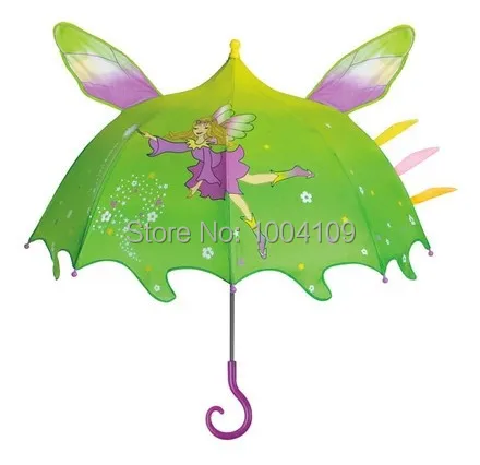 Зеленый Фея Ангел Зонт с героями мультфильмов детская длинная ручка с зонтиком Солнечный дождливый Безопасный детский зонт новинка подарок для детей