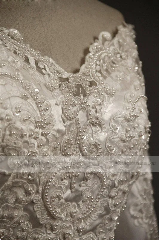 Новая мода vestido формальная Роскошная королевская поезд бисером груши Свадебное бальное платье с длинными рукавами кружева мать невесты платья