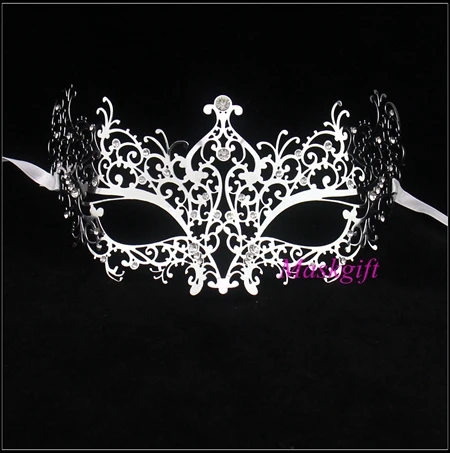 Серебристого металла Маски для век ручная работа Venetian Стиль Sexy Lady Silver лазерная резка Маскарад Маски для век с прозрачными Стразы ma005-sl