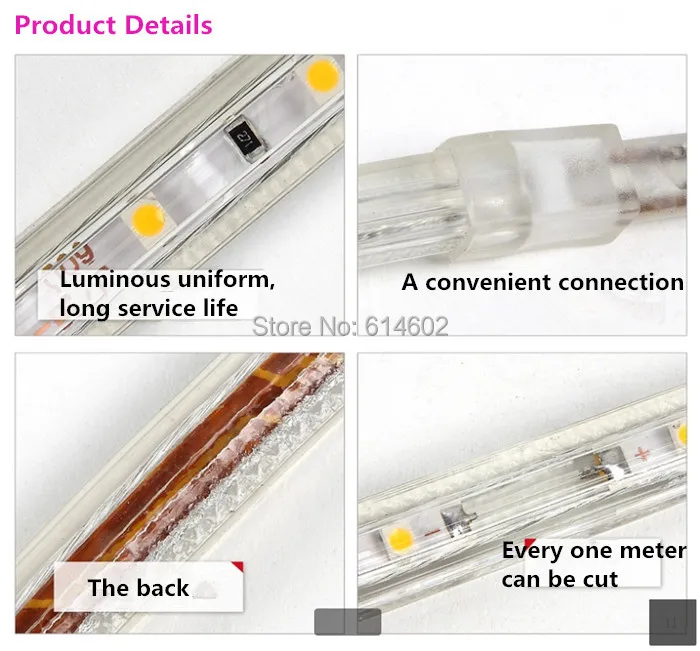 220V 110V SMD 5050 Светодиодная лента светильник с вилкой питания белый 60 светодиодов/м водонепроницаемая лента 100 м