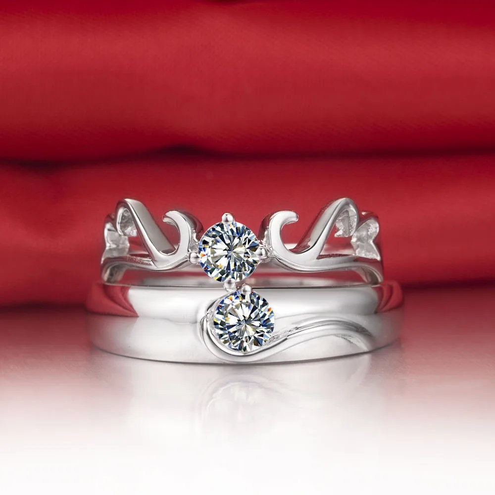 THREEMAN 0.5Ct красивые кольца для влюбленных 925 Серебро Белое золото цвета пара пасьянс кольцо синтетические бриллианты кольцо