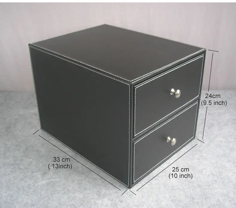 2-слой двойной выдвижной ящик деревянная структура кожаный пенал картотечный шкаф для хранения ящиков офисный Органайзер контейнер для документов blackPWJG005