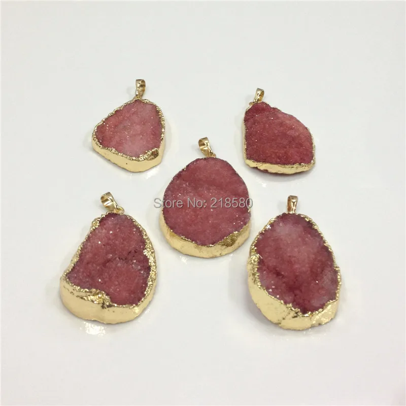 H-dp110 форма Вишенка Druzy Камень Цепочки и ожерелья подвеска золота гальваническим 35-50 мм длинные ramdom в Форма