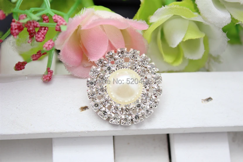 25 см металлические кнопки с двухрядные ясно перлы rhinestone серебряный базы для цветок кластера цветок волос свадьба украшения 50 ШТ