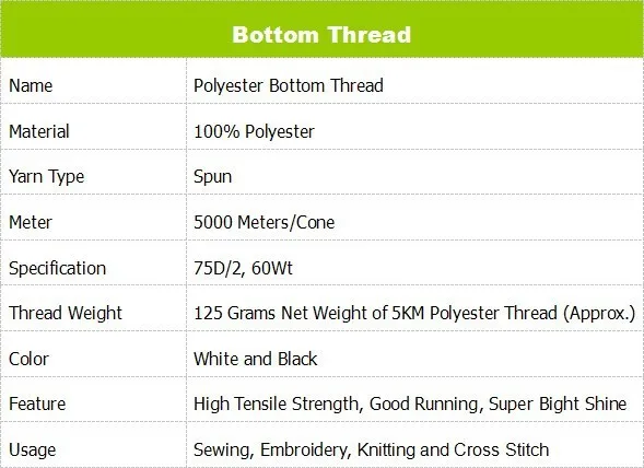 Горячее предложение полиэстер дно Вышивание Нитки 5000 м/конический белый и черный Цвета