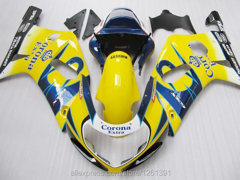 Впрыска синий желтый обтекатель для SUZUKI 2001 2003 GSXR600 750 01 02 03 GSXR600 GSXR750 K1 01 02 03 GSXR 600 750 Обтекатели Наборы