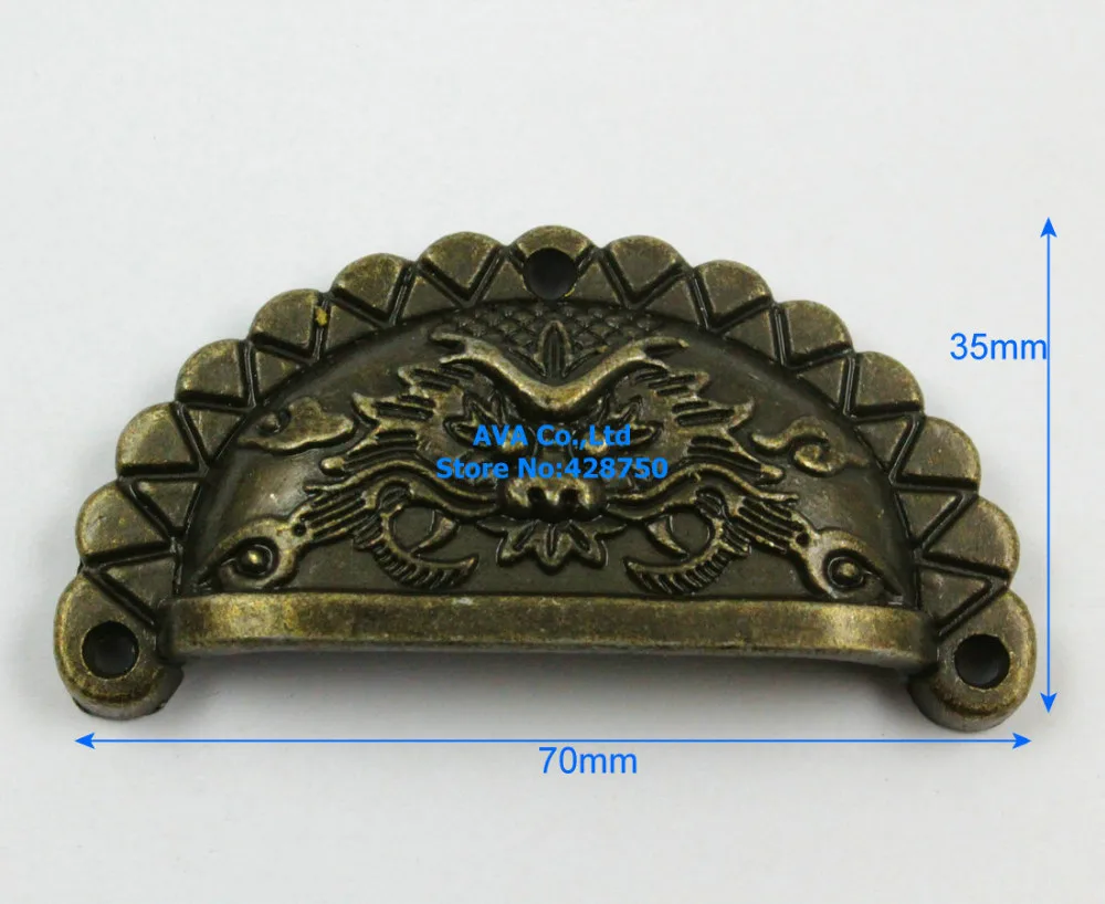 10 античная латунь Jewelry Box Ручка Дракон ящика Потяните Кабинет Ручка 70x35 мм