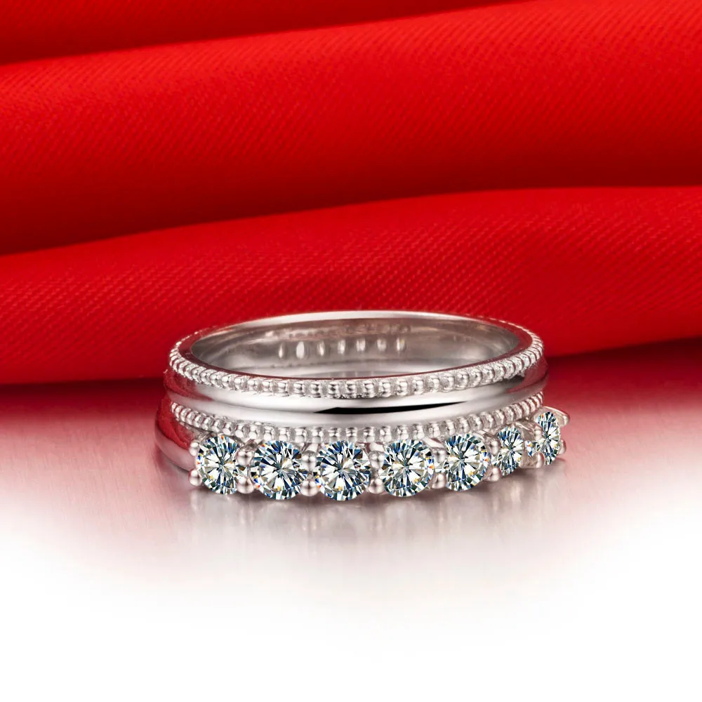 THREEMAN 0.7Ct бриллиантовые кольца для пар Solitaire влюбленные романтическое Серебро Белое золото Цвет Любовь Синтетические Кольца Бриллианты