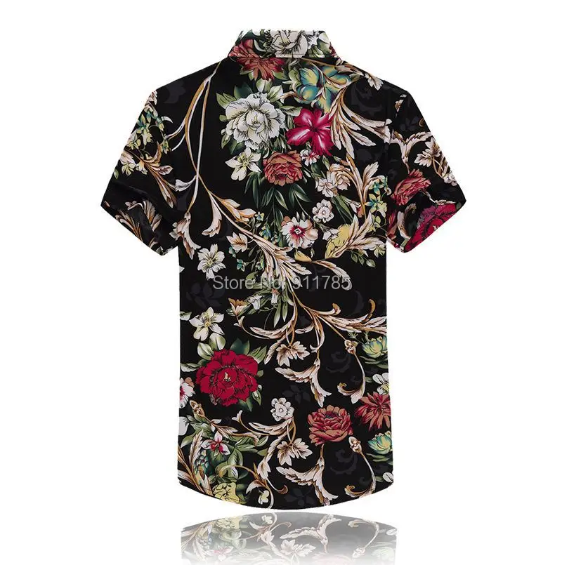 MIXCUBIC летние мерсеризованные рубашки с цветочным принтом Мужские черные свободные цветочные печатные глянцевые рубашки с коротким рукавом Мужские размеры L-7XL