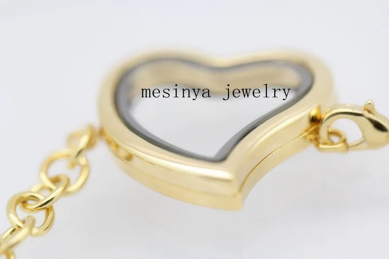 Mesinya 10 шт. хорошее качество PVD золотое сердце форма магнит памяти медальон из смарт-стекла изогнутое сердце медальон браслет Рождественский