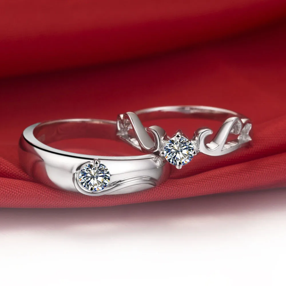 THREEMAN 0.5Ct красивые кольца для влюбленных 925 Серебро Белое золото цвета пара пасьянс кольцо синтетические бриллианты кольцо