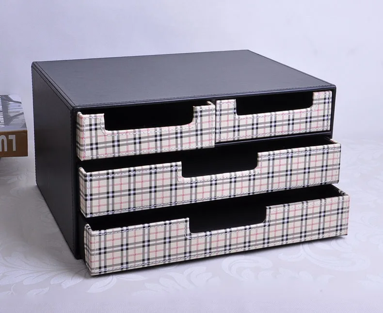 3-х слойные 4-ящик для ящиков структура кожаный пенал картотечный шкаф для хранения ящиков офисный Органайзер контейнер для документов черный+ белый 216C