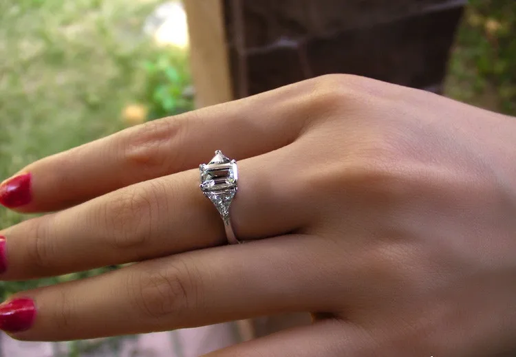 Изумрудное кольцо Роскошные ювелирные изделия 3Ct NSCD красивый бриллиант кольца для Для женщин 925 пробы серебро Pt950 печатью с платиновым покрытием набор