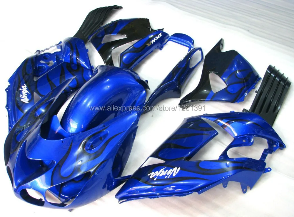 Пламени комплект синих обтекателей для KAWASAKI NINJA ZX-14R ZZ-R1400 06-09 ZZR1400 ZX 14R 06 07 08 09 ZX 14R 2006 2007 2008 2009# S7A7L