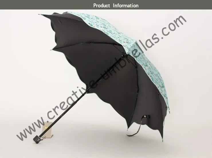 Зонтики листьев лотоса, 100% солнцезащитный крем, UPF> 50 +, ladies'parasol, с цветочным принтом, 210 т черный серебряное покрытие, Вишня зонтик, два раза