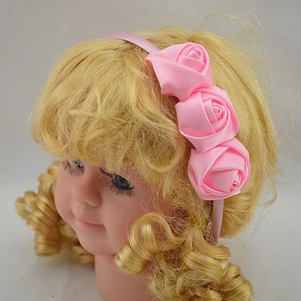 Порядок Trail Рождественский тройной Атласные Розы Hairband DIY Мини розетки Атласная покрыты оголовье аксессуары для волос 30 шт./лот