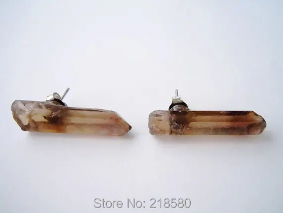 H-ce48 Boho Стиль ювелирные изделия дымчатый коричневый кварц точка Серьги Кристалл Серьги-гвоздики серебро или золото
